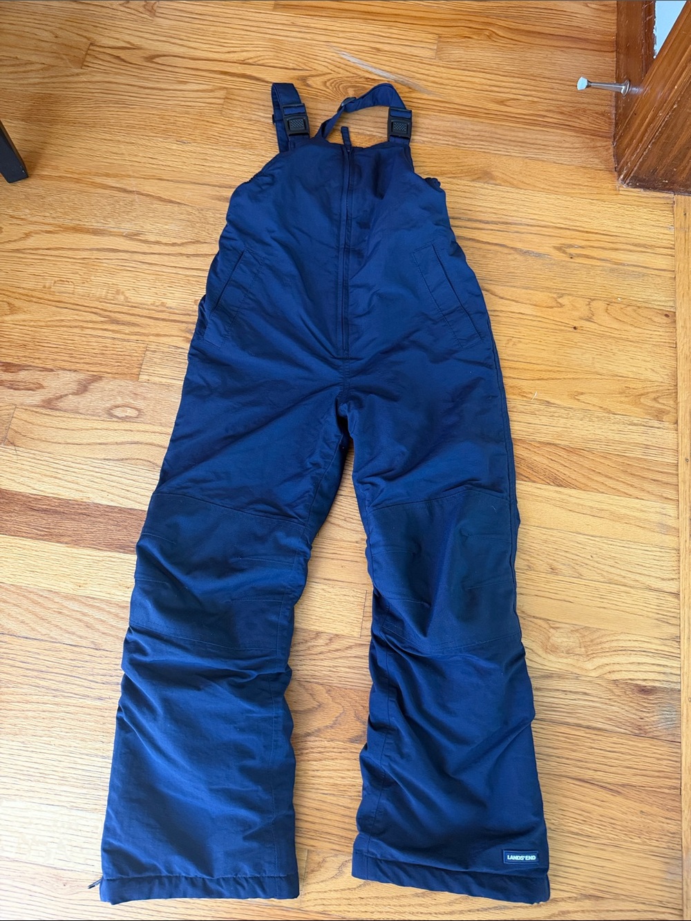 Lands' End Navy Blue Kids Snow Bib Overalls, size 8.